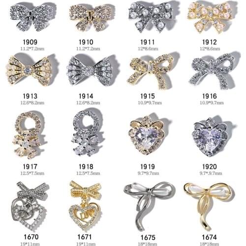 2pcs Luxury Zircon 3D Nail Art Decorations Charm Diamonds Crystal Pearl Alloy Bowknot Design Jewelry Manicure Accessories