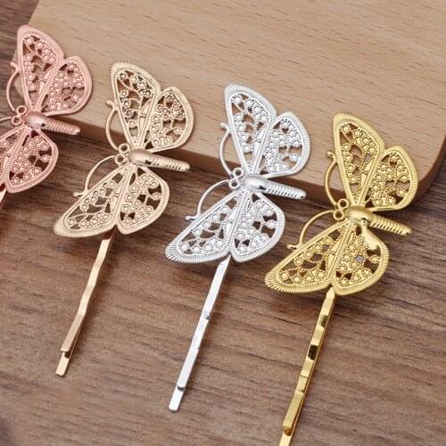 50 PCS 38x20mm Filigree Butterfly Barrettes DIY Hair Clips Metal Copper Material Hairpin Base Setting Hair Accessories For Women
