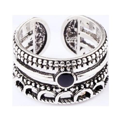 Sole Memory Crown Wave Retro Thai Silver Personality Exquisite 925 Sterling Silver Female Resizable Opening Rings SRI274