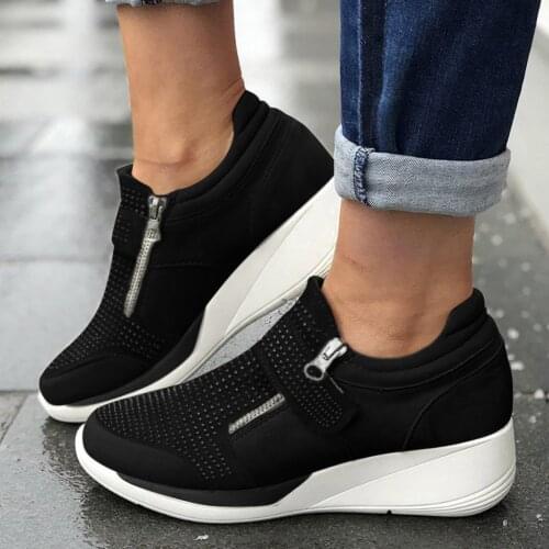 Womens Shoes Ladies Fashion Casual Platforms Wedges Heel Crystal Rhinestone Slip-On Breathable Loafers Sneakers Sport Shoes #40