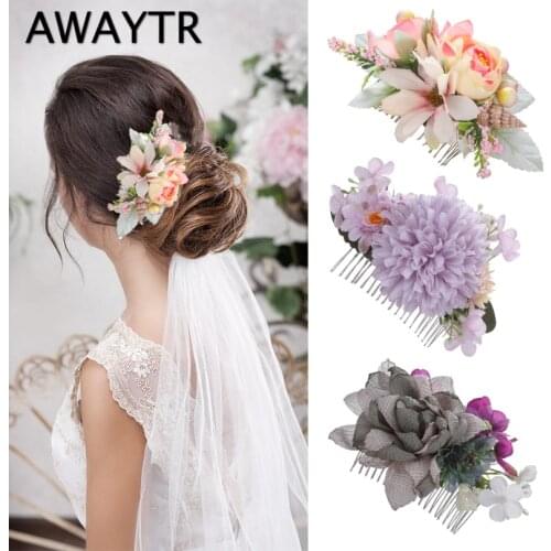 AWAYTR New Boho Flower Hair Comb For Women Headband Bride Wedding Hair Accessories Floral Crown Bridal Headpiece
