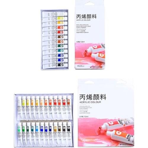 12/24 Color Acrylic Paints Brush 12ml Artist Drawing Painting Pigment Wall Paint 4X7E
