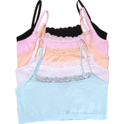 2pcs/Lot Girl Underwear Cotton Sports Top Bra For Girls Lace Thin Camisoles For Teens 6-14 Years Adolescente Lingerie