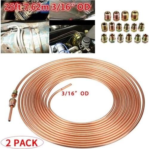 2 Pack 25Ft Copper Nickel Brake Line Tubing Kit 3/16 Inch OD + 30Pcs Fitting Nuts