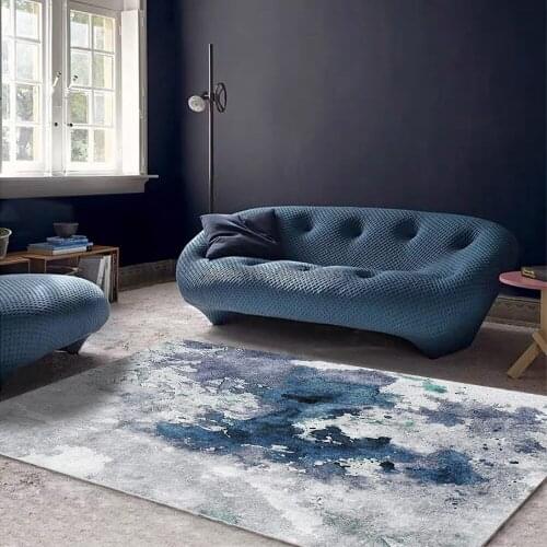 200*300cm Fashion Modern Abstract Watercolor Blue Cement Gray Living Room Bedroom Bedside Carpet Floor Mat Customization