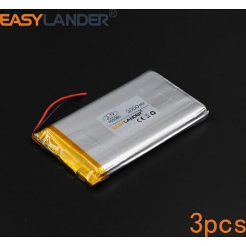 3pcs/Lot 3.7V 3000mAh Rechargeable li Polymer Li-ion Battery For Bluetooth Notebook Tablet PC Consumer electronics 605085 065085
