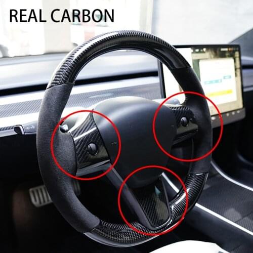 3pcs Real Carbon Fiber Model Y Steering Wheel Patch Decoration For Tesla Model 3 Model3 Interior Modified Accessories