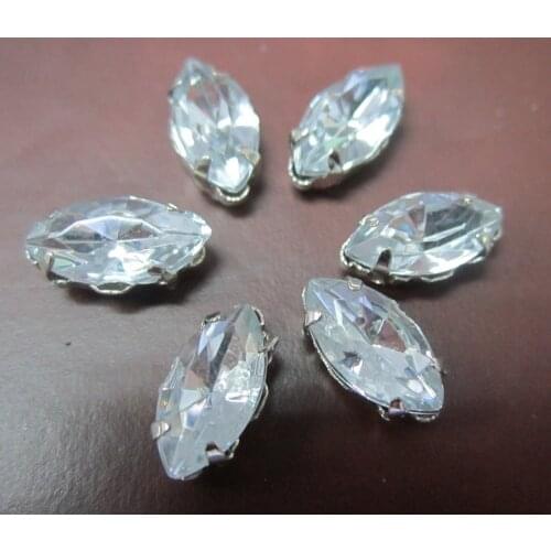 300pcs 7*15mm Shiny Sew on Navette Clear Crystal Rhinestones Diamond Flatback Craft Dress Make