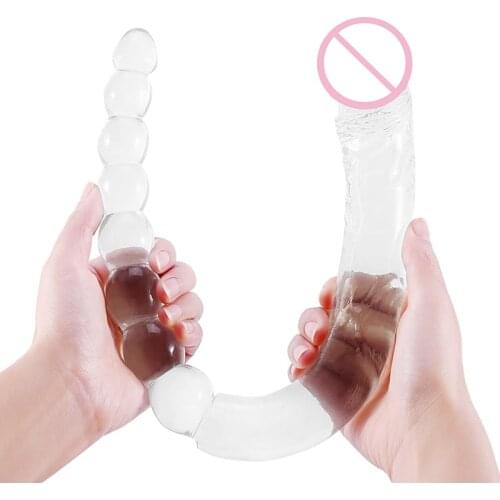 48cm Super Long Jelly Double Dildo Realistic Soft Ended Penis Double Penetration Big Butt Plug Beads Adults Sex Anal Toys Woman