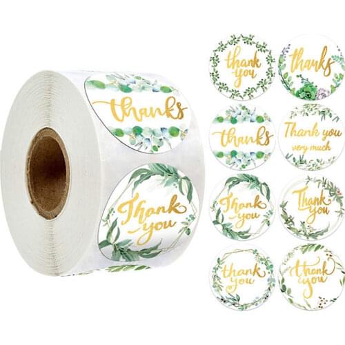 500pcs/roll Flowers Thank You Stickes 1 inch Round Packaging Stickers Birthday Party Stationery Sticker Sealing Label Stickers