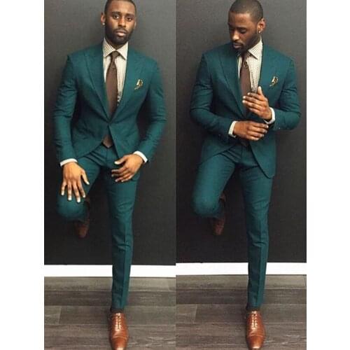 ANNIEBRITNEY Green Slim Fit Men 2 Piece Custom Suit Skinny Green Groom Wedding Tuxedo Wool Business Prom Wedding Slim Men Suit