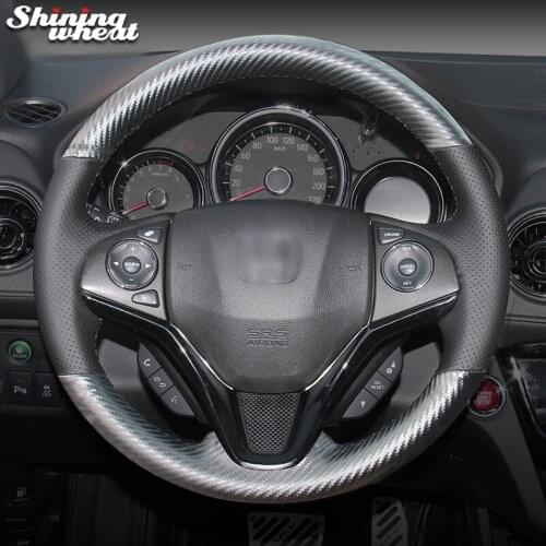 Shining wheat PU Carbon Fiber Leather Steering Wheel Cover for Honda Fit 2014-2019 City 2014-2019 Jazz 2014-2019 HR-V HRV 2016