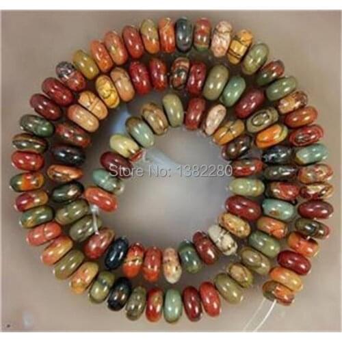! Fashion jewelry DIY handmade beads 5x8mm Multicolor Picasso chalcedony Abacus Loose Bead 15'' JT5170