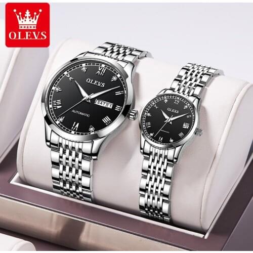 Lovers watch OLEVS Brand Automatic Mechanical Watch Luxury Double Calendar Stainless Steel Strap Waterproof Fashion Lover Watch