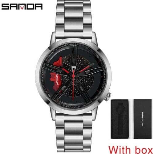 Relogio Masculino SANDA Mens Luxury Watches Sports Car Watches 3D Sport Rim Hub Wheel Wristwatch Car Quartz Mens Watches