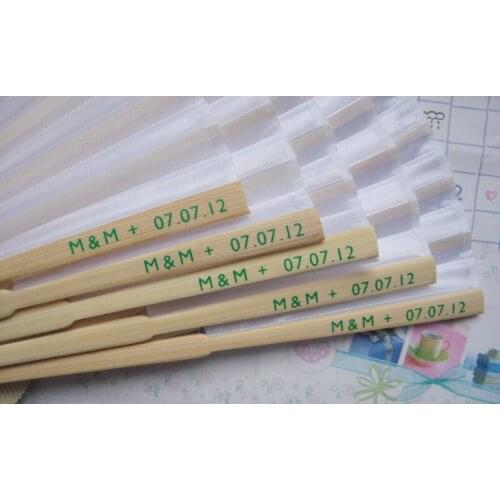 [ Fly Eagle ] Free Shipping 100pcs/lot silk wedding hand fan+printing name&date on rib Personalized silk fan