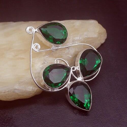 Gemstonefactory Jewelry Big Promotion 925 Silver Dazzling Teardrop Shiny Green Topaz Women Ladies Gifts Necklace Pendant 0963