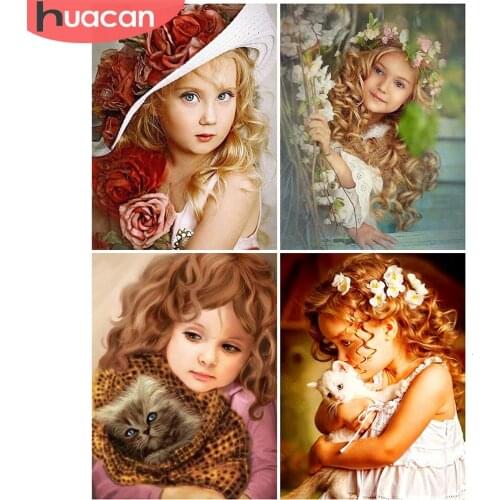 HUACAN Full Square Diamond Painting 5D Girl Diamond Embroidery Cross Stitch Portrait Home Decoration Diamond Art
