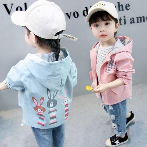 Ins hot baby girls coat 3-9 years old girls jacket children spring and autumn baby jacket Cartoon printed rabbit windbreaker