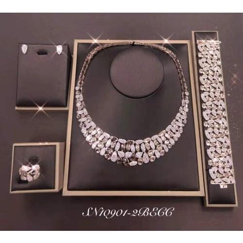 Janekelly 4pcs Bridal Zirconia Full Jewelry Sets For Women Party, Luxury Dubai Nigeria CZ Crystal Wedding Jewelry Sets
