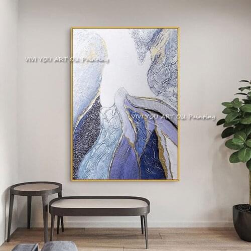 The Pretty Purple White Hand-Painted Oil Paintings on Canvas Mural New Abstract Painting Wall Picture for Home Hotel Decoraion
