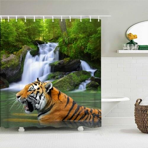 Beautiful natural landscape forest amber animal tiger shower curtain bathroom decoration home decoration