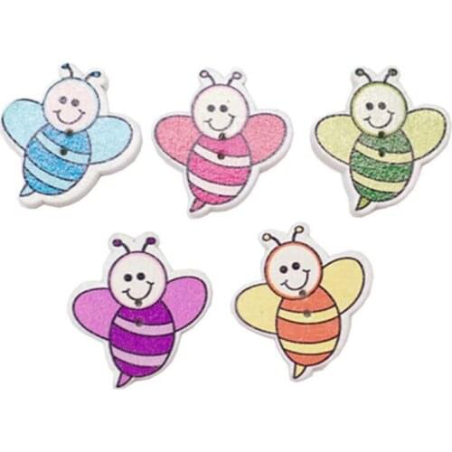 Creative 50Pcs Mixed Bees Wood Apparel Sewing Buttons For Clothes Scrapbooking Decorative Handicraft DIY Accessories New