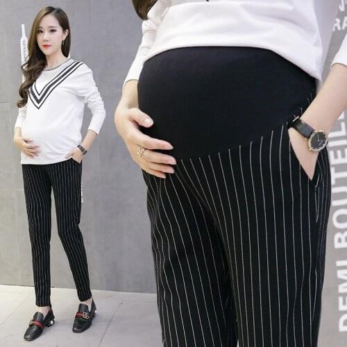 Pregnant Women Stripes Leggings fashion Maternity Women work Trousers black Elastic Waist casual pencil pants Harlan trousers