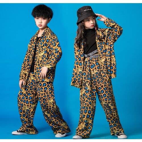 Leopard Hip Hop Clothes Childern Street Dancewear Rave Outfit Crop Tops Catwalk Performance Costume Cheerleader Uniform DL8244