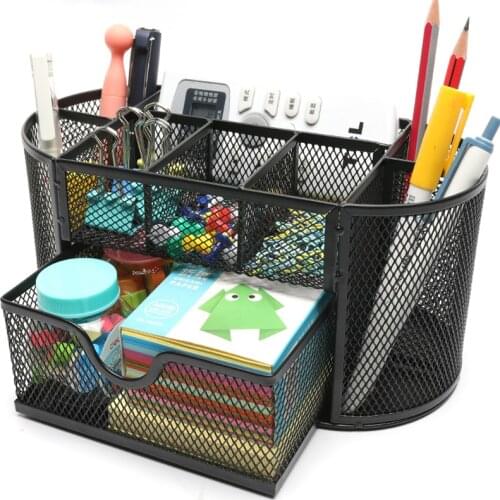 Metal Pencil Pen Ruler Badge Holder Storage Boxes Desk Organizer Combination Mesh Desktop Stationery Office School Supplies