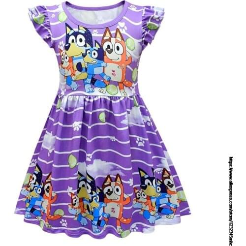 Cartoon bingo bluey Dress Princess Dress Milk Silk Flying Sleeve Girl Pajamas Dress girl clothes kids dresses for girls