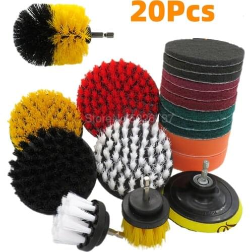 20 Pcs/set Drill Brush Power Scrubber Cleaning Kit Bathroom Surfaces Tub Shower Tile Toilet Attachment Set Car Polisher With