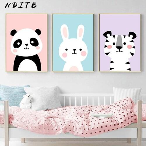 NDITB Baby Nursery Wall Art Canvas Painting Animal Panda Rabbit Poster and Prints Nordic Kids Decoration Picture Bedroom Decor