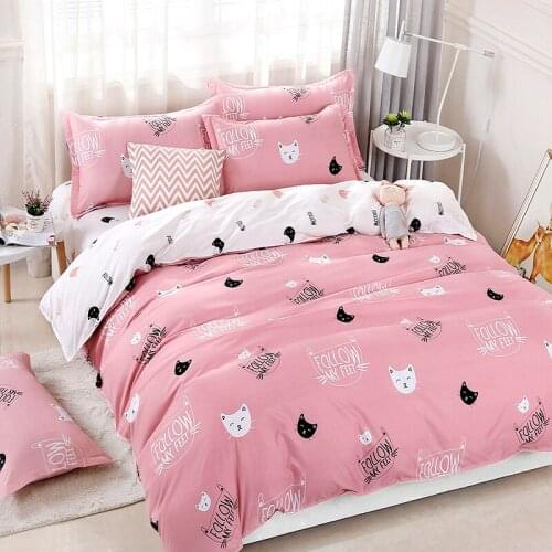New Home Textile Duvet Cover Sheet Pillow Case Girl Child Teen Bedding Set Pink Stripe Panther Bed Linens King Queen Single