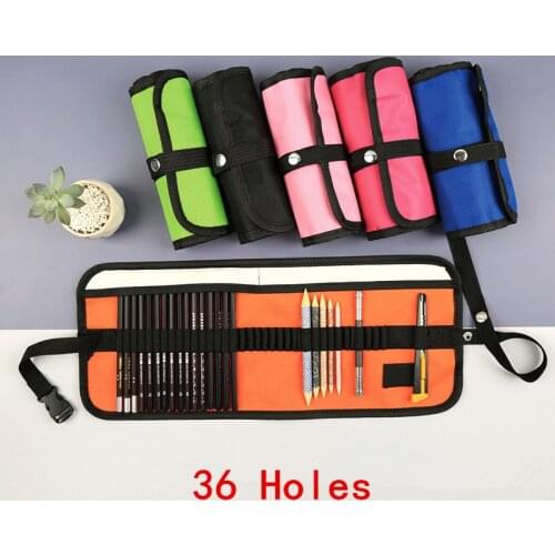 36-Holes Solid Color School Pencil Case With Buckle High Capacity Kawaii Pencil Pouch Retro Korean Stationery Office Supplies