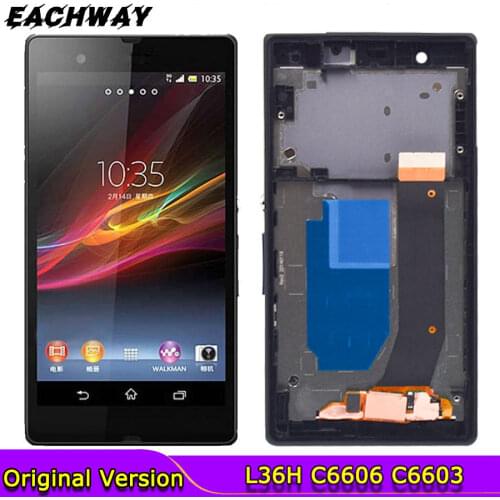 ORIGINAL Display For 5.0'SONY Xperia Z LCD Touch Screen Digitizer With Frame For SONY L36H LCD C6603 C6602 LCD L36i Display