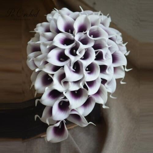 PEORCHID Cascade Purple Calla Lilies Wedding Bouquets waterfall Real Touch Artificial flowers Bridal Decoration Throwing Bouquet