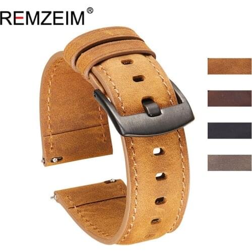 REMZEIM 20mm 22mm Italy Oil wax skin Leather Watchband for Samsung Galaxy Watch 42 46mm Gear S3 Sport Quick Release strap