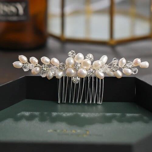 SLBRIDAL Handmade Crystal Rhinestones Freshwater Pearls Wedding Hair Comb Bridal Hair Jewelry Accessories Bridesmaids Women
