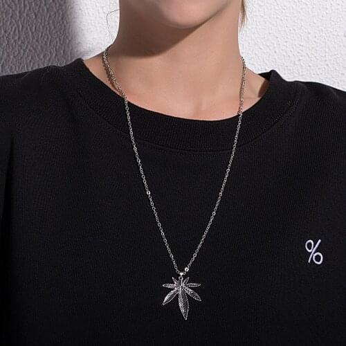 Vintage Antique Silver Color Geometric Maple Leaf Necklaces Pendant Fashion Hiphop Jewelry Accessory Women Men Necklace Collares