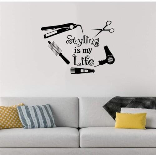 Styling is my life wall sticker hairdressing tool wall decal home decor for hair salon revocable vinyl DW11286