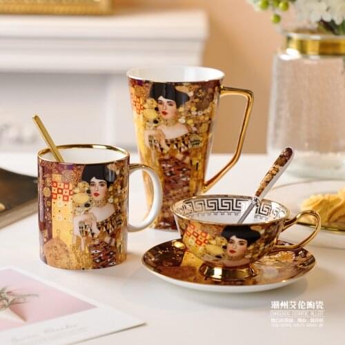 Light luxury bone china coffee cup dish English Afternoon Tea Cup European small luxury Mug famous painting Cup Set Gift