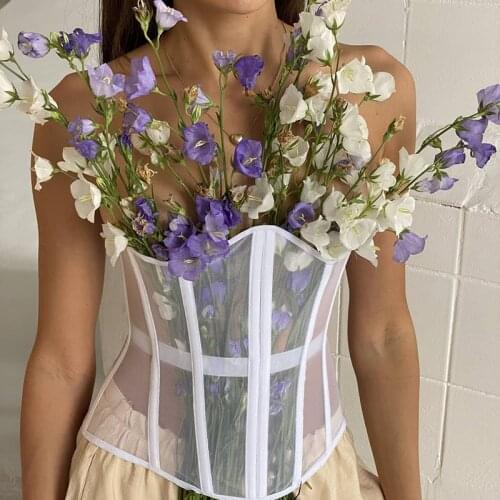 Women Tube Top Summer Mesh Transparent Bandage Sexy Elegant Casual Streetwear Cropped Top Female Strapless Vest Cummerbunds