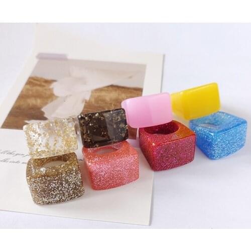 UJBOX Glitter Acrylic Resin Ring Women Multicolor Yellow Pink Blue Black Gold Foil Ring Wedding Bands Wholesale