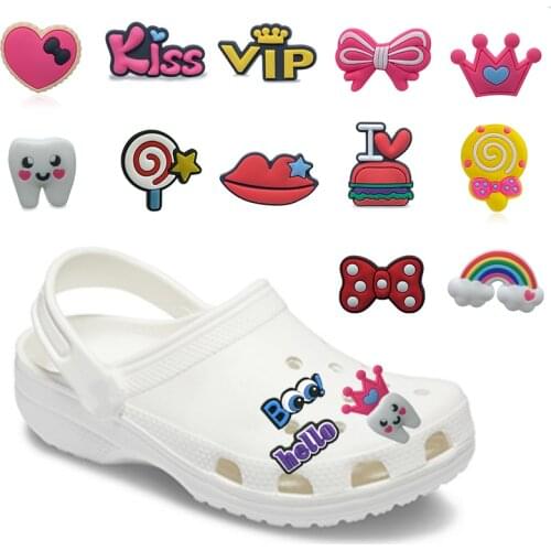 8-18pcs/lot Rainbow Lollipop Sweet PVC Shoe Charms Crown Diamond Shoe Accessories Teeth Eyes Shoe Decorations Kids Gift