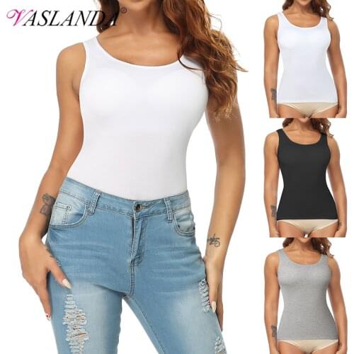 Women Tank Tops Built-in Shelf Bra Sleeveless Layering Tanks Basic Vest Yoga Undershirt Workout Exercise Tops Running T Shirts