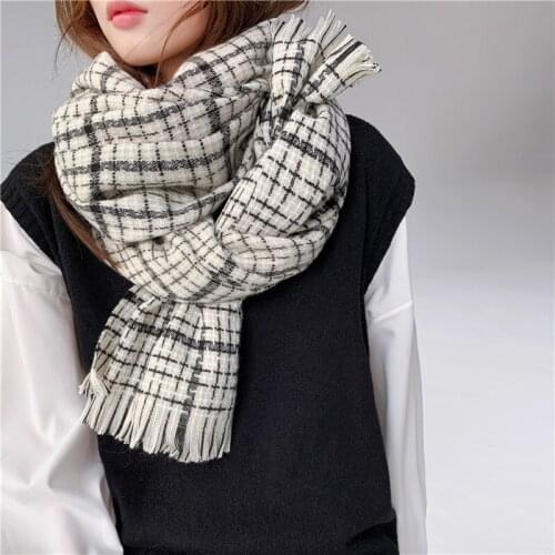 Luna&Dolphin Simplicity Women Winter Scarf Warm Knitted Classic Plaid Imitation Cashmere Soft WoolTippet Pashmina Blanket Shawl