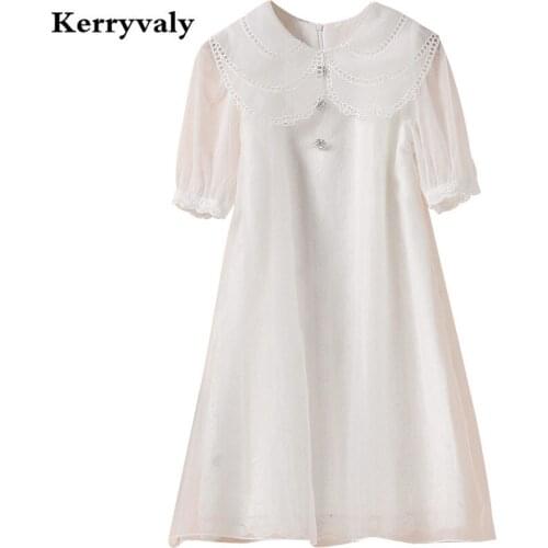 High-end Summer French Cutout White Lace Dress Zomerjurk Dames 2021 Vestido Vintage A-Line Short-Sleeve Loose Women Dress N9901