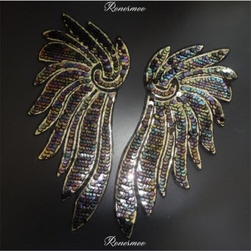 1Pair Sequins Cloth Applique Clothing Embroidery Patch Fabric Sticker Sew On Patch Craft Sewing Repair for Dress 36.5X15cm SX134