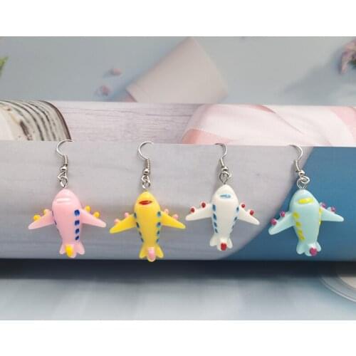 1Pair Korea Funny Cute Plane Aircraft Airplane Pendant Earrings for Girl Creative Christmas Drop Earings Women Jewelry EC248